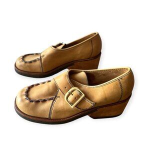 Vintage Womens Buskens Leather Monk Strap Shoes, Size 8 1/2 M, Deadstock